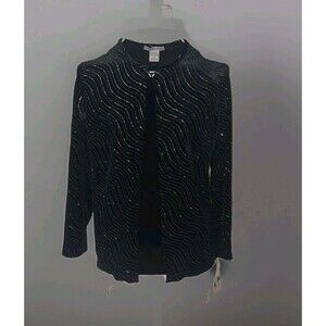 NWT Sz Small Notations Pullover 2-Fer Top Long Sleeve Black Velour Sparkle